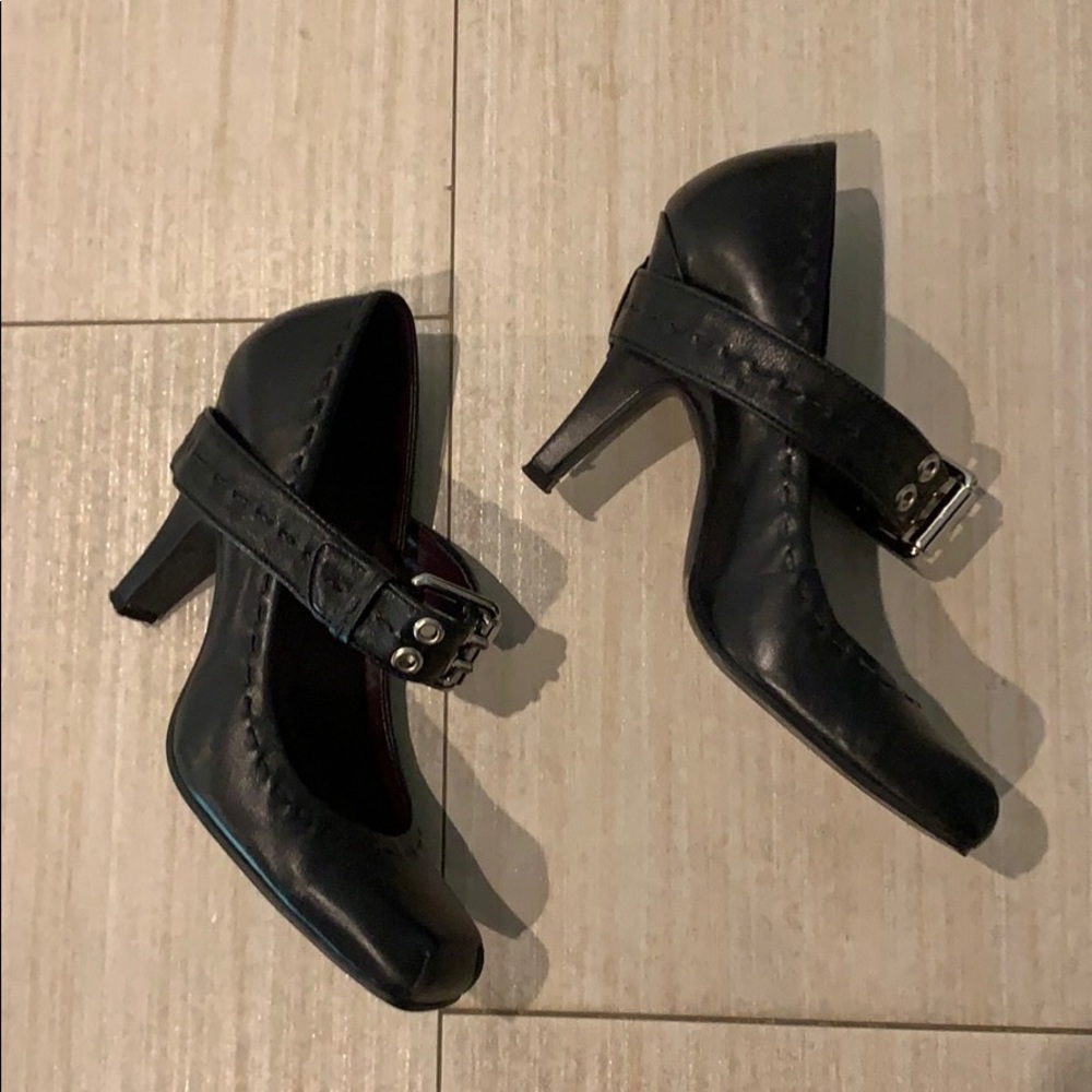 Vince Camuto black square toe heel with buckle